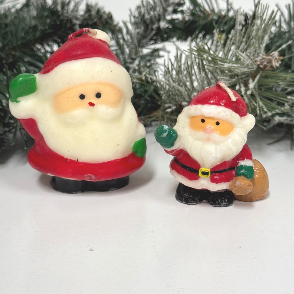 Vintage Santa Claus Wax Candle Set 2 Christmas Holiday Decor St Nick Figurines